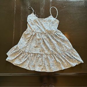Small Blue Mini Dress Spring Cute Spaghetti Floral Blue White flower Wedding